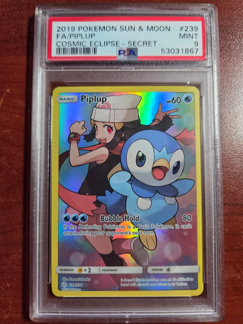 Pokemon Piplup Full Art Secret Rare (239/236) [Sun & Moon: Cosmic Eclipse] PSA 9