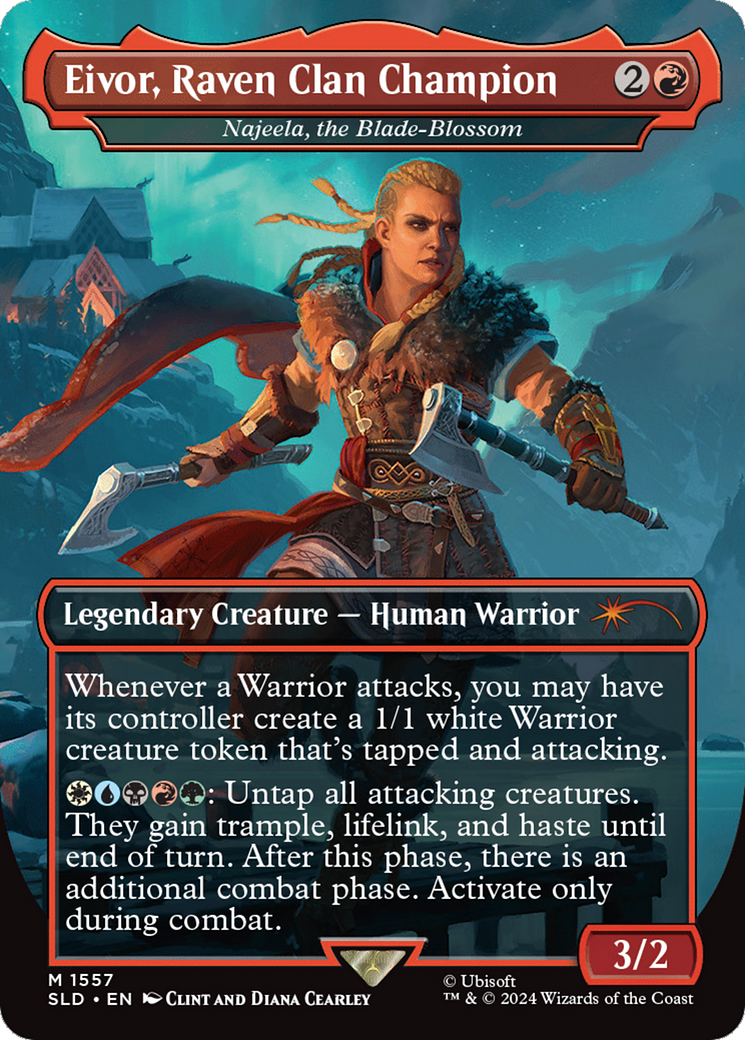Eivor, Raven Clan Champion - Najeela, the Blade-Blossom (SLD-1557)  - Secret Lair Drop / Eivor, Raven Clan Champion (Borderless)