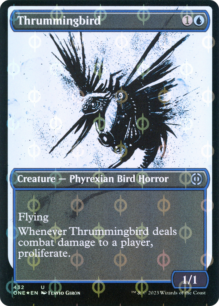 Thrummingbird (Showcase) (Step-and-Compleat Foil) (ONE-432) - Phyrexia: All Will Be One: (Showcase) Foil