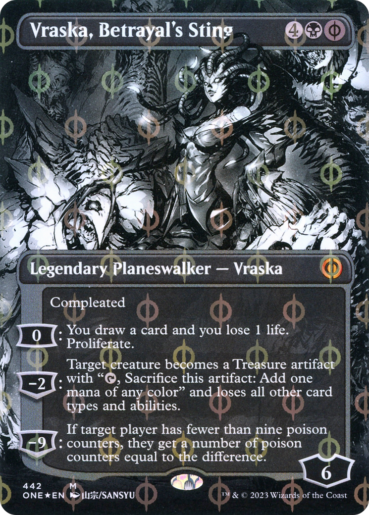 Vraska, Betrayal's Sting (Borderless) (Step-and-Compleat Foil) (ONE-442)  Foil - Phyrexia: All Will Be One: (Showcase)