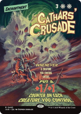 Cathars' Crusade (Showcase) (INR-483)  - Innistrad Remastered: (Showcase, enchantment) (Borderless)