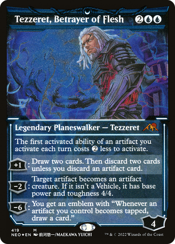 Tezzeret, Betrayer of Flesh (NEO-419)  Etched Foil - Kamigawa: Neon Dynasty: (Showcase)