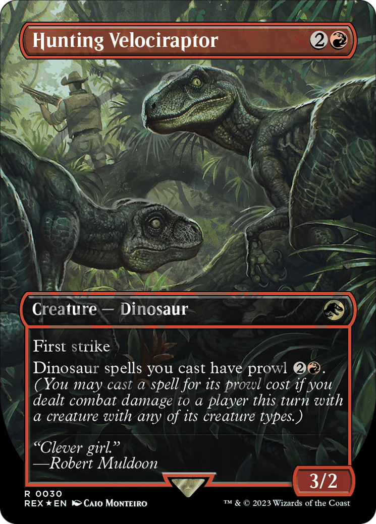 Hunting Velociraptor (Borderless) (Emblem) (REX-030)  Foil - Jurassic World Collection