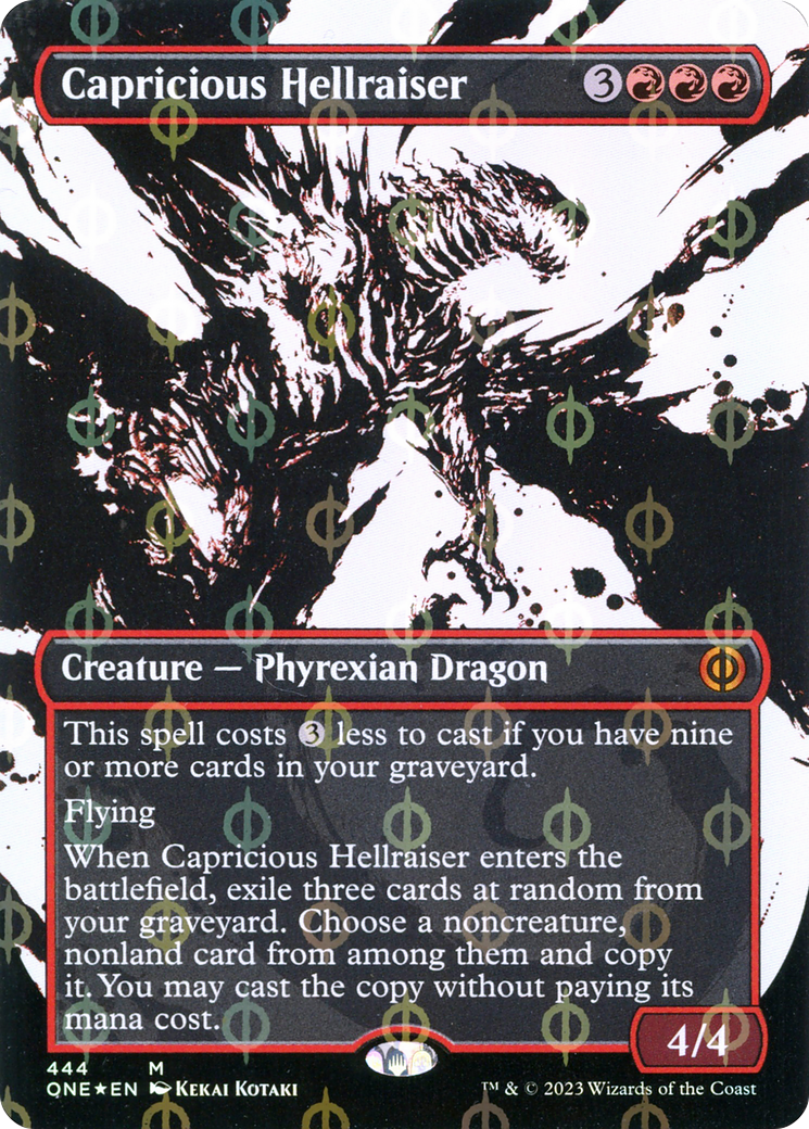 Capricious Hellraiser (Showcase) (Step-and-Compleat Foil) (ONE-444)  Foil - Phyrexia: All Will Be One: (Showcase) (Borderless)