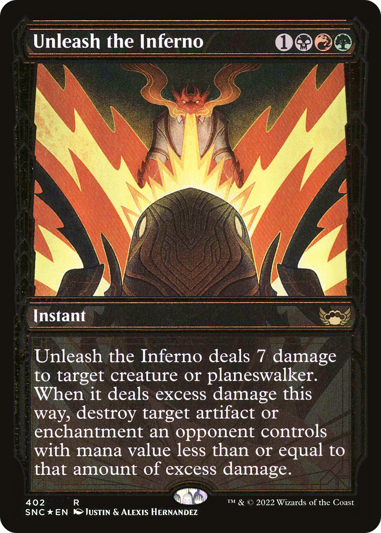Unleash the Inferno (Gilded Foil) (SNC-402) - Streets of New Capenna: (Showcase) Foil
