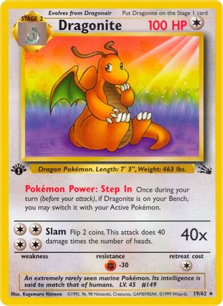 Dragonite (19) 019/62  - 1st Edition Fossil - Rare