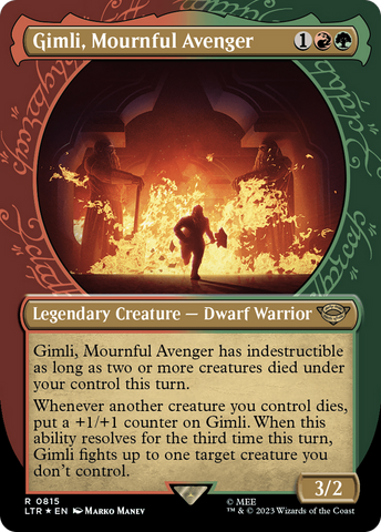 Gimli, Mournful Avenger (Showcase) (Surge Foil) (LTR-815)  Foil - The Lord of the Rings: Tales of Middle-earth: (Showcase) (Borderless)