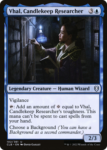 Vhal, Candlekeep Researcher (CLB-102)  - Commander Legends: Battle for Baldur's Gate