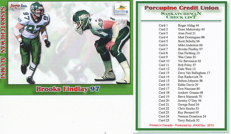 2013 Jogo CFL Alumni Association Saskatchewan Roughriders Set of 26 Cards
