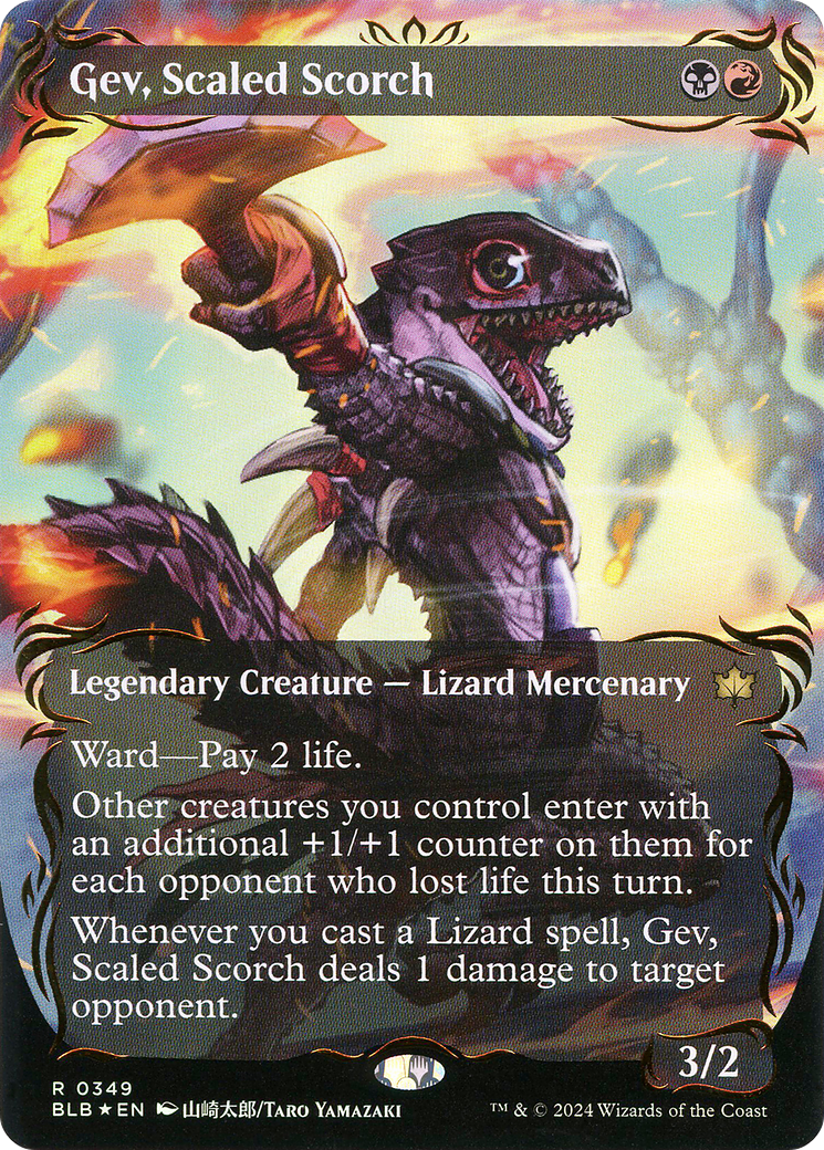 Gev, Scaled Scorch (Borderless) (Raised Foil) (BLB-349)  Foil - Bloomburrow: (Showcase)