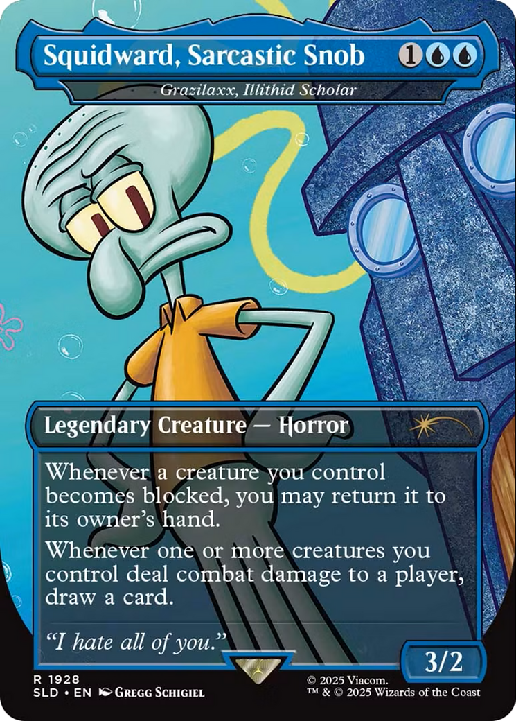 Squidward, Sarcastic Snob - Grazilaxx, Illithid Scholar (SLD-1928)  - Secret Lair Drop / Squidward, Sarcastic Snob (Borderless)