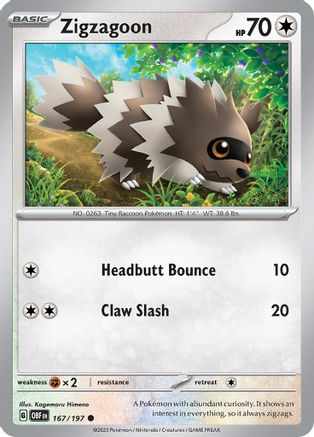 Zigzagoon 167 - Reverse Holofoil SV03 Obsidian Flames