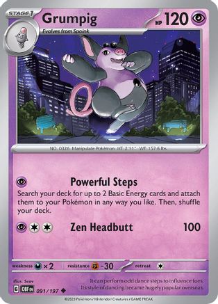 Grumpig 091/197 - Reverse Holofoil SV03 Obsidian Flames