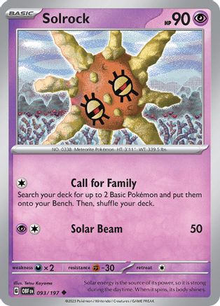 Solrock 093/197 - Reverse Holofoil SV03 Obsidian Flames