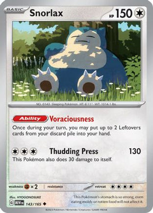 Snorlax 143/165  - Reverse Holofoil SV Scarlet & Violet 151 - Uncommon