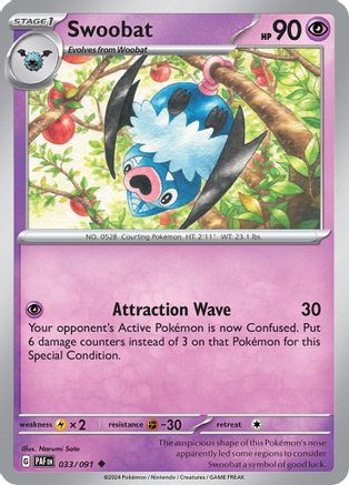 Swoobat 033 - Reverse Holofoil SV Paldean Fates