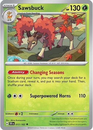 Sawsbuck 017/162 - Reverse Holofoil SV05 Temporal Forces