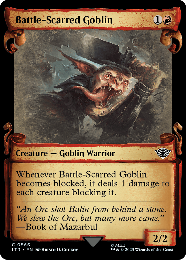 Battle-Scarred Goblin (Showcase Scrolls) (LTR-566) - The Lord of the Rings: Tales of Middle-earth: (Showcase) Foil