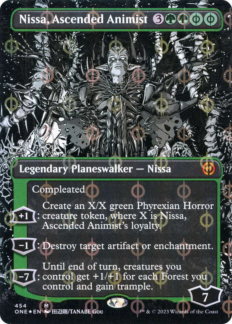Nissa, Ascended Animist (Borderless) (Step-and-Compleat Foil) (ONE-454)  Foil - Phyrexia: All Will Be One: (Showcase)