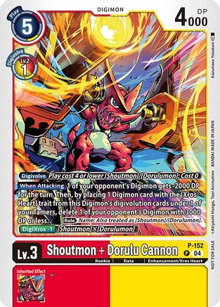 Shoutmon + Dorulu Cannon [P-152] (Store Tournament 2024 Oct. - Dec. Participation Pack) [Promotional Cards]