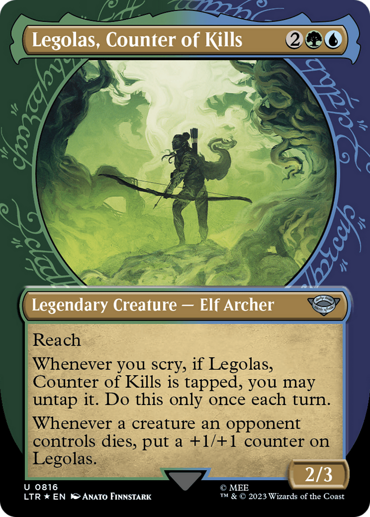 Legolas, Counter of Kills (Showcase) (Surge Foil) (LTR-816)  Foil - The Lord of the Rings: Tales of Middle-earth: (Showcase) (Borderless)