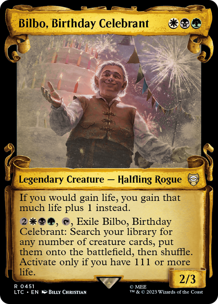 Bilbo, Birthday Celebrant (Showcase Scrolls) (LTC-451)  Foil - Tales of Middle-earth Commander: (Showcase)