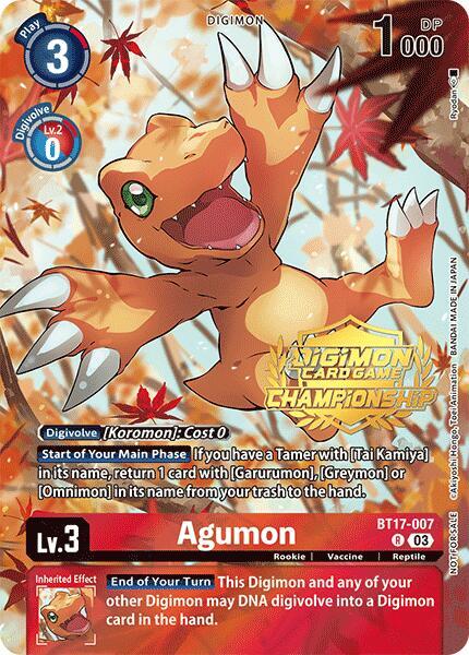 Agumon [BT17-007] (Championship 2024 Tamers Pack) [Secret Crisis]