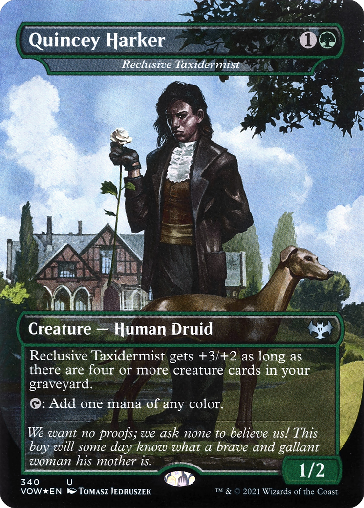 Quincey Harker - Reclusive Taxidermist (VOW-340)  Foil - Innistrad: Crimson Vow / Quincey Harker (Borderless)