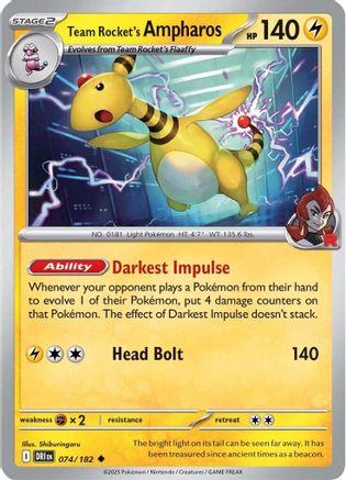 Team Rocket's Ampharos 074 - Reverse Holofoil SV10 Destined Rivals