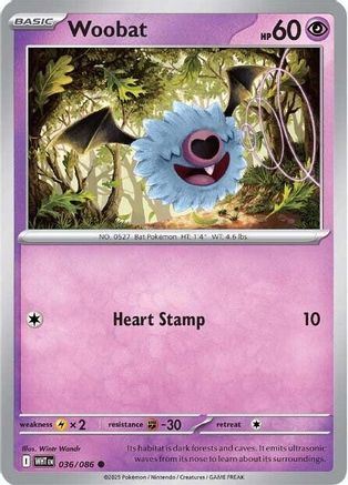 Woobat 036/086 - Reverse Holofoil SV White Flare