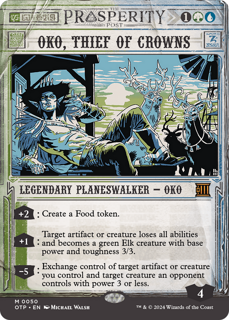 Oko, Thief of Crowns (OTP-050)  Foil - Breaking News: (Showcase) (Borderless)