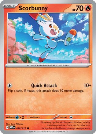 Scorbunny 036/217  - Reverse Holofoil ME Ascended Heroes - Common
