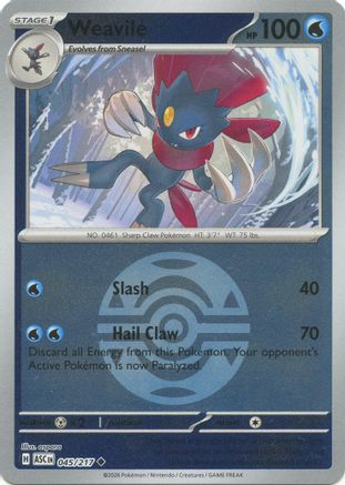 Weavile (Dusk Ball) 045/217 - Reverse Holofoil ME Ascended Heroes