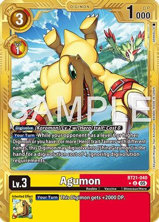 Agumon (Gold Border) (BT21-040) - Advanced Booster Digimon Generation Foil