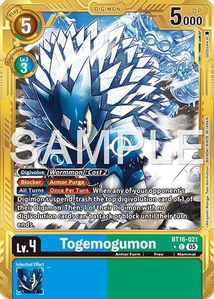 Togemogumon (Gold Border) (BT16-021) - Advanced Booster Digimon Generation Foil