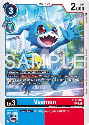 Veemon - BT16-017 (Reprint) (BT16-017) - Advanced Booster Digimon Generation Foil