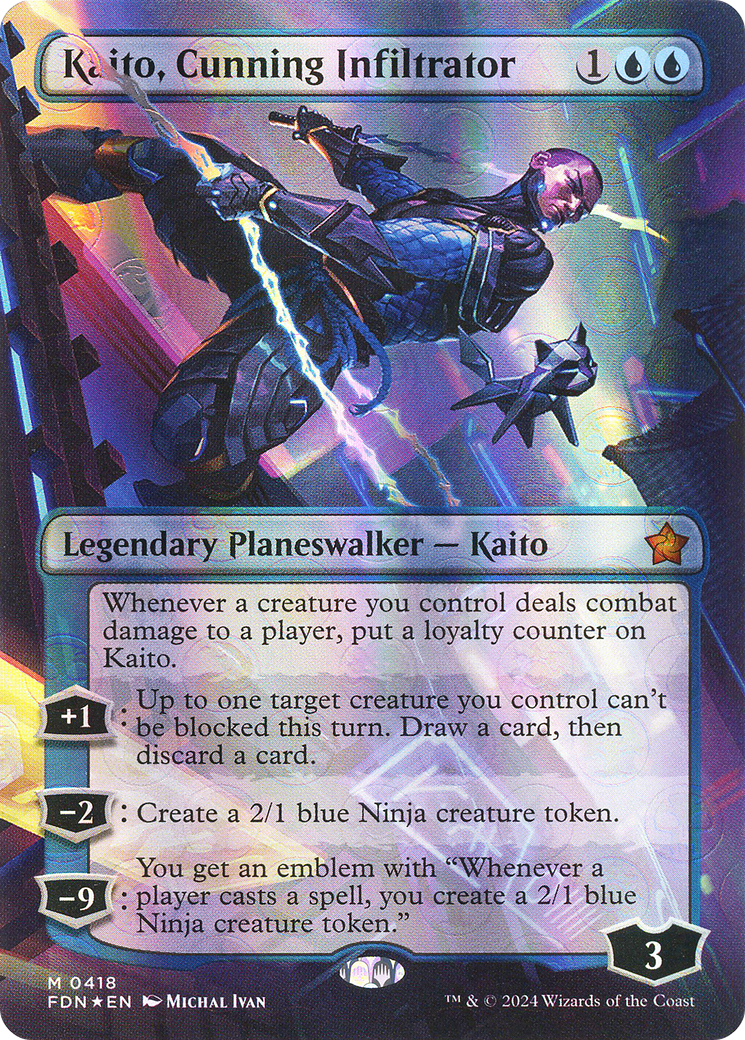 Kaito, Cunning Infiltrator (Borderless) (Mana Foil) (FDN-418)  Foil - Foundations