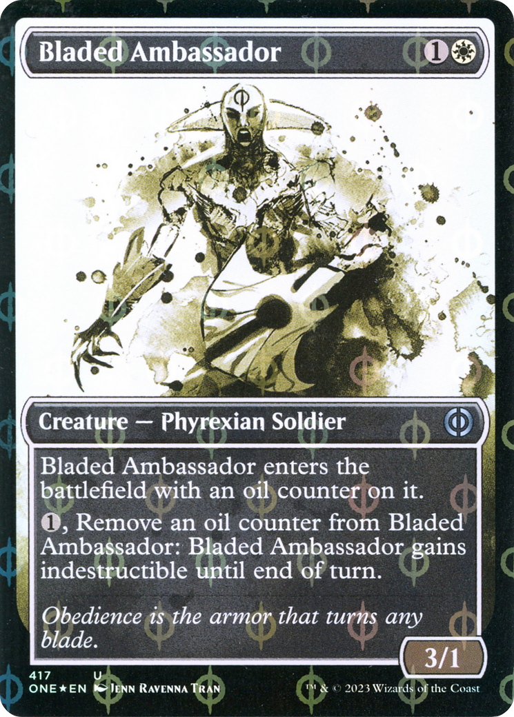 Bladed Ambassador (Showcase) (Step-and-Compleat Foil) (ONE-417)  Foil - Phyrexia: All Will Be One: (Showcase)