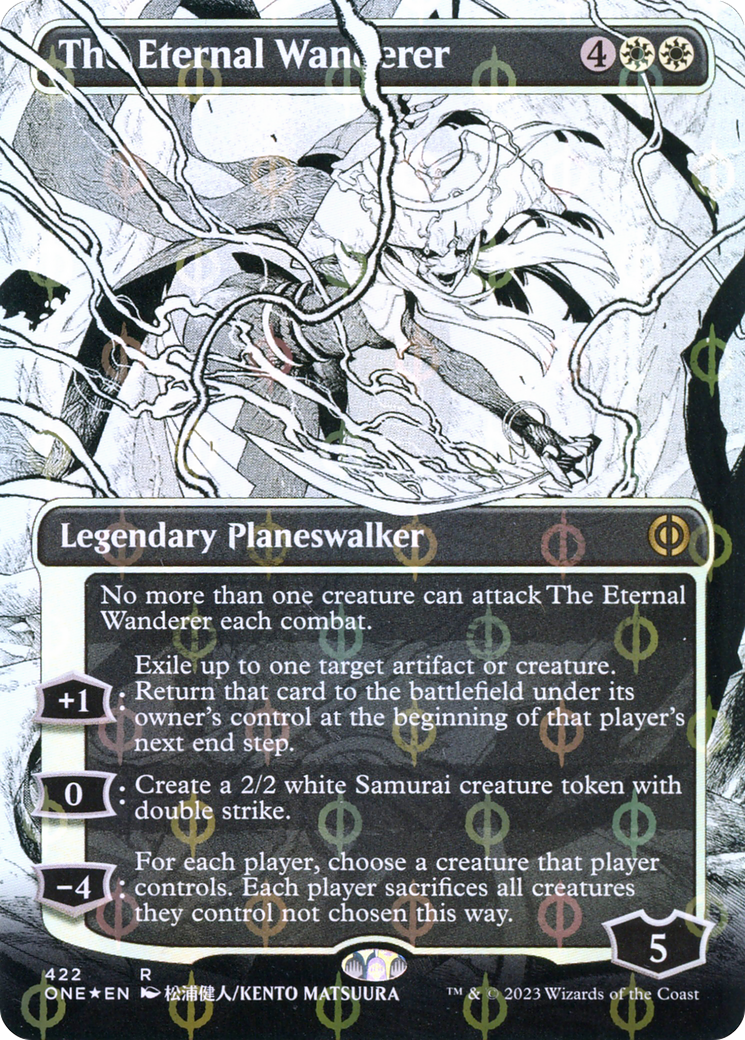 The Eternal Wanderer (Borderless) (Step-and-Compleat Foil) (ONE-422)  Foil - Phyrexia: All Will Be One: (Showcase)