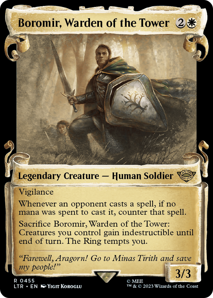Boromir, Warden of the Tower (Showcase Scrolls) (LTR-455)  Foil - The Lord of the Rings: Tales of Middle-earth: (Showcase)