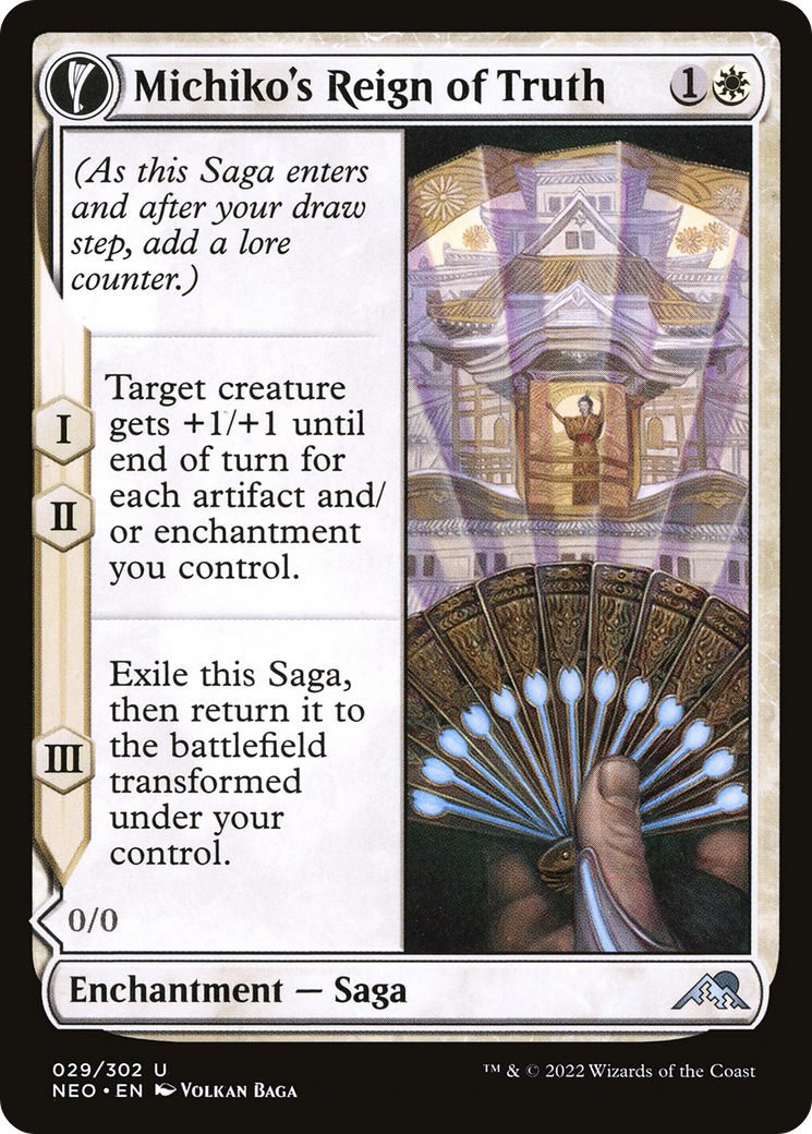 Michiko's Reign of Truth (NEO-029)  - Kamigawa: Neon Dynasty: (fandfc, enchantment)