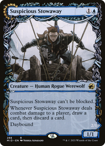 Suspicious Stowaway (Showcase) (MID-288)  Foil - Innistrad: Midnight Hunt: (Showcase, Double Faced Transform)