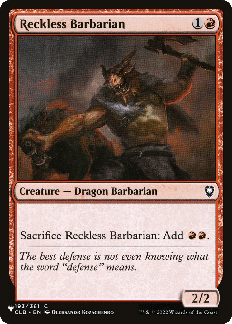 Reckless Barbarian (LIST-CLB-193)  - The List