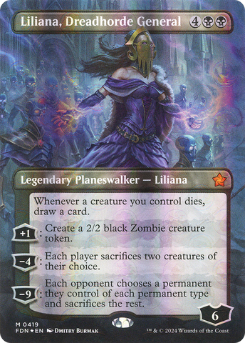 Liliana, Dreadhorde General (Borderless) (Mana Foil) (FDN-419)  Foil - Foundations