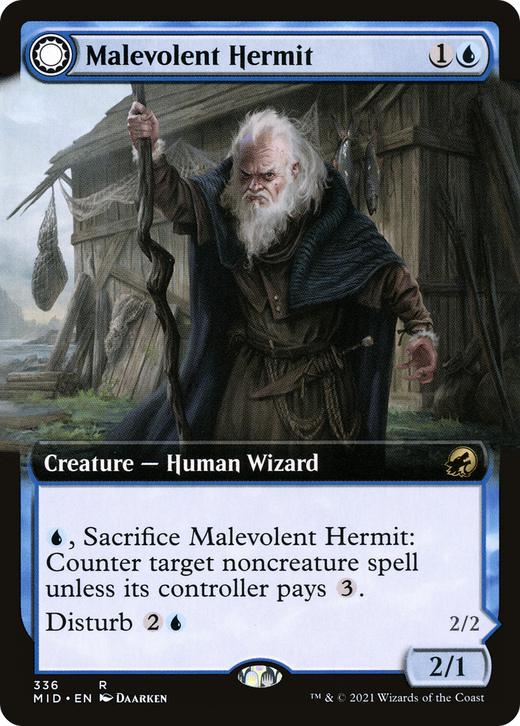 Malevolent Hermit (Extended Art) (MID-336)  - Innistrad: Midnight Hunt: (Extended Art, Double Faced Transform)