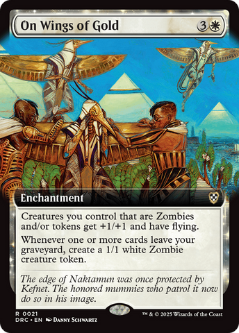 On Wings of Gold (Extended Art) (DRC-021)  - Commander: Aetherdrift: (enchantment, Extended Art)