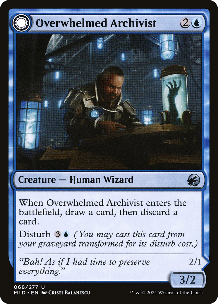 Overwhelmed Archivist (MID-068) - Innistrad: Midnight Hunt: (Double Faced Transform) Foil