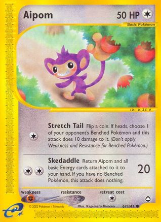 Aipom 067/147  - Reverse Holofoil Aquapolis - Common