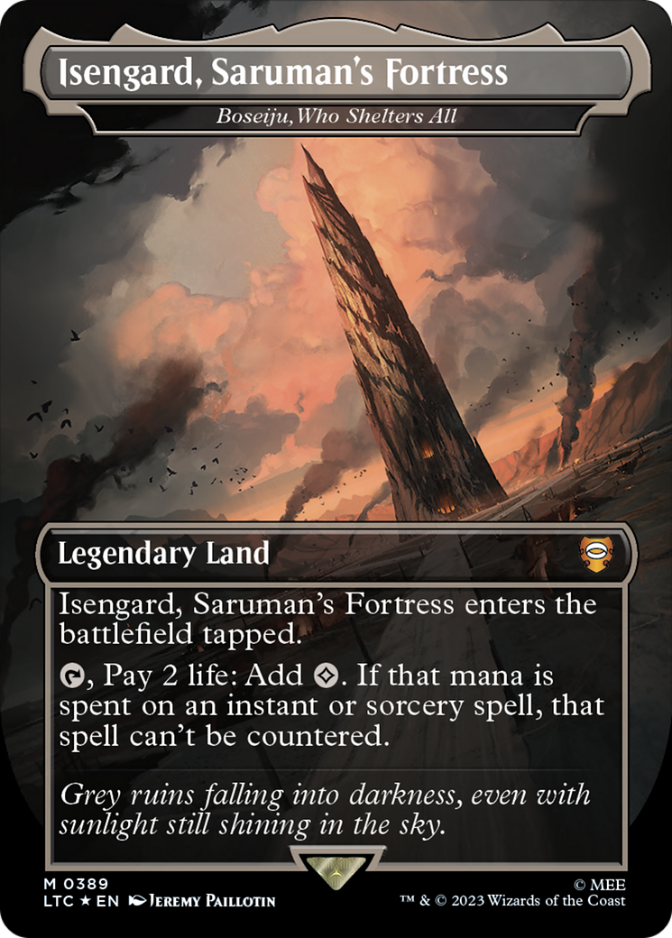 Isengard, Saruman's Fortress - Boseiju, Who Shelters All (Surge Foil) (LTC-389)  Foil - Tales of Middle-earth Commander / Isengard, Saruman's Fortress (Borderless)