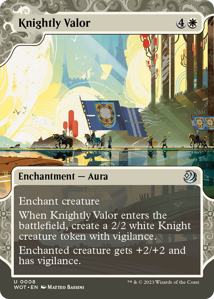 Knightly Valor (WOT-008)  Foil - Wilds of Eldraine: Enchanting Tales: (Showcase) (Borderless)